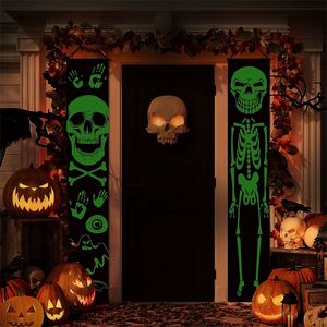 Decorazione per feste Decorazioni per esterni di Halloween Scheletro luminoso Striscione per porte Glow in Dark Portico Segno per Halloween Portico per interni ed esterni Decor 220908