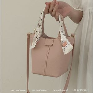 Simple Women's Bucket Bags Fashion Handbag Crossbody Bag with Ribbons