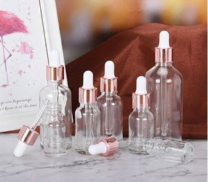 5-100 ml rör transparent flaskor dropparglas Aromaterapi vätska för väsentlig massage oljepipett påfyllningsbara flaskor rosguldskydd