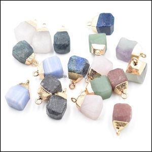 チャームゴールドサイドナチュラルクリスタル10mm Irregar Stone Pendant Harms Quartz Blue Pendants for Jewelry Making Drop Delivery2010DHPE0