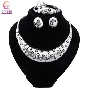 Dubai Silver Plated Jewelry Sets Women Necklace Earrings Bracelet Ring Nigeria Bridal Jewelry Wedding Party Gift