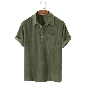 Mens Polos T Shirts For Men Pack Male Casual Corduroy Shirt Blouse Solid Turn Down Collar Short Sleeveduanxiug