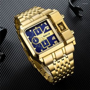 Uhr Für Auto großhandel-Armbanduhren Oulm Golden Clock Full Steel Männlich Big Watch Auto Date Quarz einzigartige Designer Militär Männer Uhr MONTRE HOMME
