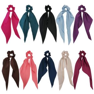 Saç kauçuk bantlar l Scrunchies Bowknot saten şifon uzun kuyruk elastics şerit kulak yay desen renkleri kıpır