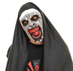 LED Glow Scary Nun Mask Latex Cosplay Halloween Party Costume Props Full Masks Red Lights Eyes Horror Silicone Zombie Mask for Children and Adults