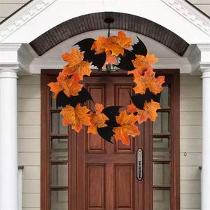 Decorazione per feste Ghirlande di Halloween per porta d'ingresso esterna Foglie di acero autunnale artificiale Decorazioni di ghirlande di piume di Halloween Decorazioni fai da te per feste 220908