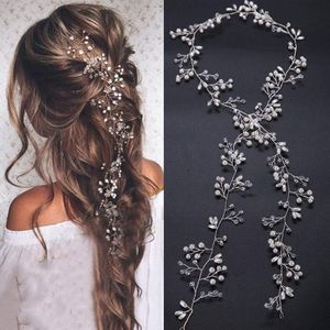 Pannband Bridal Rose Gold och Sier Extra Long Pearl Crystal Beads Hair Vine Wedding Head Piece Accessories pannband juvelr Bdegarden Amx9y