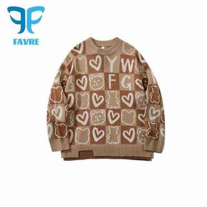 Herrenpullover FAVRE Paar Pullover Oansatz Langarm Herbst Jacquard Jumper Süße Liebe Herz Bär Gestrickte Koreanische Stil Frauen Pullover T220906