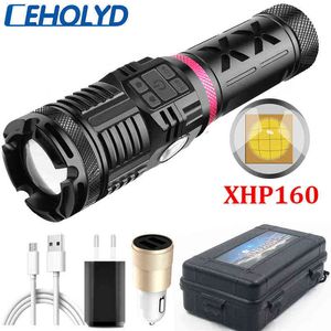 XHP160 Torcia a LED 16-Core 4 colori USB di alta qualità ricaricabile Power Bank 500000 Lumen 18650 Torcia Zoom in alluminio Lanterna J220713