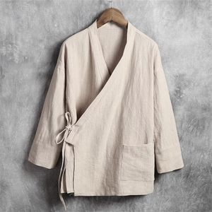 Camicie casual da uomo Camicie di lino da uomo Manica lunga Colletto alla coreana in stile cinese Tradizionale Kung Fu Tang Camicia sociale casual Taglie forti M-4XL 5XL 6XL 220908