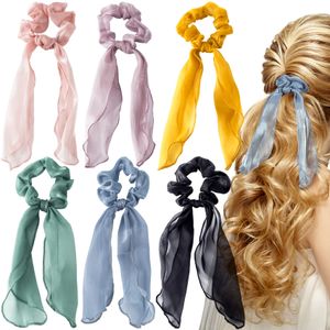 Hårgummiband l Silk Bow Scrunchies för elastiska slipsarörkvinnor Girls Vintage Non Slip Satin Ropes Scarf Headbands Ponta Mjfashion Amnfv