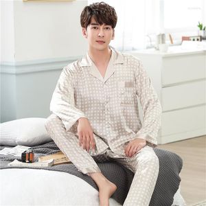 Menas de dormir para menores de seda de cetim da primavera masculina colar de manga longa para baixo masculino casual pajama macio e solto