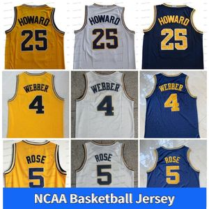 5 Jalen Rose Chris Webber Basketball Jersey Michigan College Glen Rice Blue Juwan Howard Yellow NCAA Sports Men Jerseys