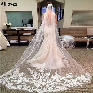 Glamorous Lace Appliqued Bridal Veils Headwear White Ivory 3 Meters Long Tulle One Layer Wedding Veil For Brides Hair Accessories AL2314