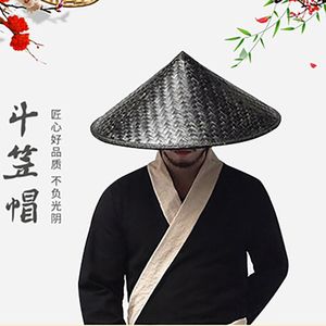 Maschere per feste Cappello in tessuto di bambù tradizionale stile cinese Shaolin Samurai giapponese Cosplay Copricapo orientale Prop Ombra Tappi di paglia