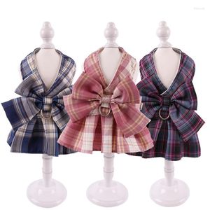 Dog Collars Cute Bowknot Plaid Cat Dress Clothes With 120cm Leash Vest Type Harness For Teddy Puppy