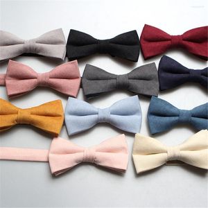 Bow Ties Klasik katı pembe önceden bağlı kravat erkekler kahverengi bowtie yeşil pamuklu bowties kırmızı adam düğün keten gri salf-bağ b094