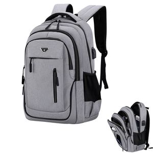 Skolväskor Big Capacity Men Backpack Laptop 15.6 Oxford Gray Solid High School Bags Teen College Student Back Pack Multifunktionell Bagpack 220908