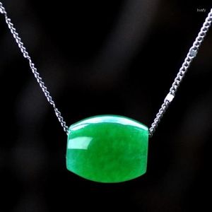 Anhänger Halsketten Natürliche 925 Silber Inlay Malaysische Grüne Jade Smaragd Anhänger Halskette Kostenlos Für ChainFortune Bead