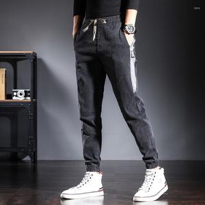 Men's Jeans Winter Autumn Denim Pants Fabric Elastic Loose Type Micro Mid Waist Tethered Placket