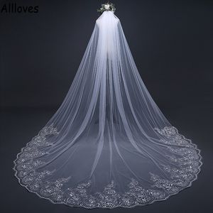 Fashion Designer Lace Beaded Bridal Veils 3 Meters Long White Ivory Cathedral Wedding Veils With Comb Women Hair Accessories Hairdress AL2315