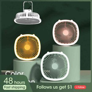 Elektrik Fanları Taşınabilir Mini Fan Şarj Edilebilir Kablosuz 1200mAh Pil Kamp Fan Asılı Kanca Led Işıkları Tavan Fanı Ev Çadır Araba T220907