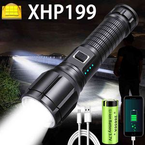 Mest kraftfulla XHP199 LED -ficklampa Super Bright Zoomable USB -laddningsbar facklajakt Lantern 18650 eller 26650 Batteri J220713