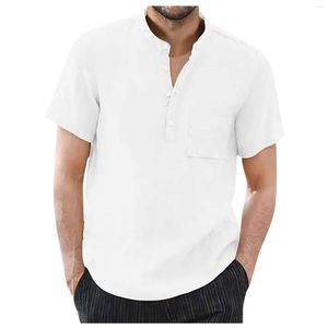 Designer de camisas casuais masculinas para homens primavera de linho de algodão de algodão de algodão de cor de linho sólido de manga curta de colarinho de colarinho de colarinho químico