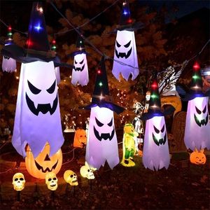 Decora￧￣o de festa Halloween luzes LEDs penduradas l￢mpadas fantasmas Halloween Dress Up Glow Wizard Hat Hat L￢mpada de terror Props Home Bar Outdoor Indoor 220908