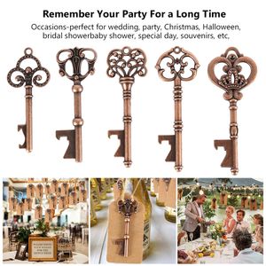 Vintage KeyChain Bottle Opener Antik Metal Beer Opener Bronze Skeleton Key Chain Openers Wedding Favor Creative Gift