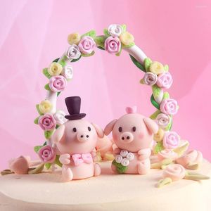 パーティーのお願いバレンタインデイケーキの装飾お誕生日おめでとうベアピッグローズアーチカップケーキトッパータナバタフェスティバルミスターアンドミセスウィーディング