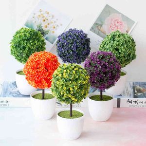 Faux Floreale Vegetazione Verde Rosa Arancione Viola Blu Giallo Bianco Erba Palla Piante artificiali Bonsai Piccolo albero Ornamento desktop Piante finte Bonsai J220906