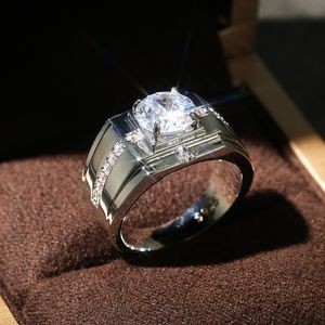 Anéis Elegantes Para Homens venda por atacado-Homens anéis para noivado de casamento zirconia cúbica brilhante design elegante e elegante anéis de casamento masculino jóias clássicas248g