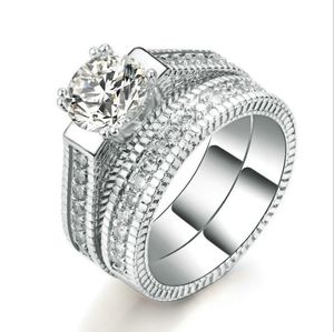 Fashion Luxury Famous Brand Jewelry Women Ring 925 Silver Wedding Band Jewelry Set Sz 5-12