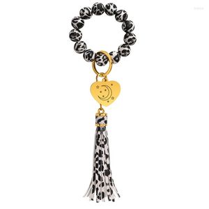 Strand Free Custom Stainless Steel Keychain Bracelets For Women Daily Street Wear Jewelry Soft Silicone Beaded Keyring Wristlet