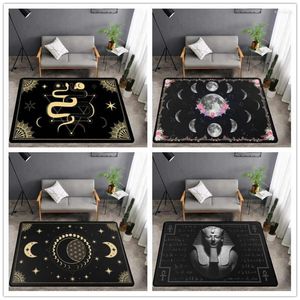 Carpets Celestial Black Moon Stars Sun Area Rug Spiritual Witchy Witch Goth Gothic Pagan Wiccan Wicca Astrology Zodiac Witchcraf