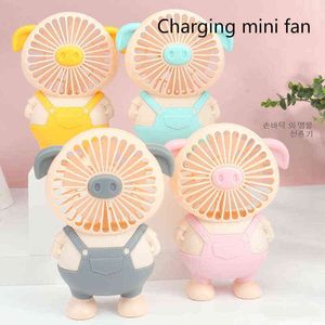 Electric Fans Cartoon Mini Fan Cute Pig med Light Charging Small Fan Student Dormitory Office USB MINI FAN GIRL GIFT T220907