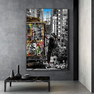 КАНВАСА живопись Бэнкси Пейзаж лондонских плакатов и принты стены граффити художественная картина для гостиной домашний декор кудрос нет рамки