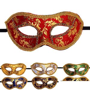 Maschere per feste Maschera mezza faccia Halloween Masquerade Maschile Venezia Italia Pizzo a testa piatta Maschere di stoffa luminose Consegna a goccia 2021 Giardino domestico Fes Dhnom