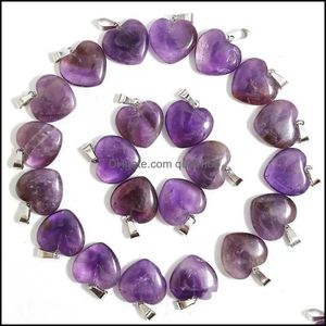 Stone 20Mm Natural Purple Crystal Heart Amethysts Stone Necklace Pendants Charms For Jewelry Making Gem Drop Delivery 202 Dhseller2010 Dh8Sa
