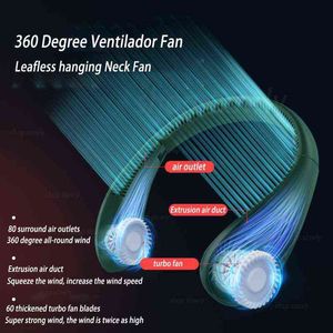 Electric Fans Leafless Hanging Neck 360 -graders ventilador USB -uppladdningsbar Mini -kylning Portable Folding Sports Hanging T220927