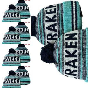 Berretto Kraken Palla da hockey nordamericana Toppa laterale squadra Cappello invernale in lana Sport lavorato a maglia Cappellini con teschio