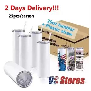 Wholesale USA Warehouse 25pc carton STRAIGHT 20oz Sublimation Tumbler Blank Stainless Steel Mugs DIY Tapered Vacuum Insulated Car Coffee 2 Days Delivery GC0907