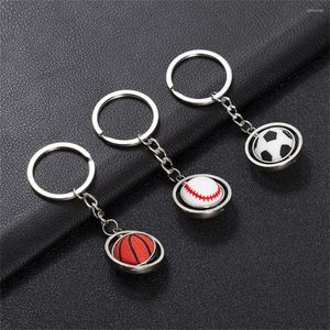Keychains 3D Rotating Mini Basketball Football Keychain Golf Rugby Pendant Key Ring Sports Souvenir Fashion Holder Charms Accessories