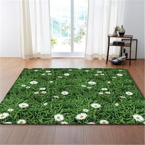 Carpets 3D Grass Floral Print Parlor Area Rug Home Living Room Carpet Soft Flannel Bedroom Dining Kitchen Mat Doormat