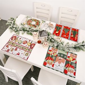 Outras festa de evento Supplies Feliz Natal Árvores Elk Wrinalh Santa Placemats Of Winter Table tape para a decoração de jantar em casa em casa interior externa 220908