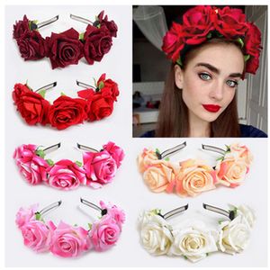 Halloween Rote Rose Haarband Hairhoop Cosplay Kostüm Party Flanell Blumen Krone Stirnband Festival Haargirlande Hochzeit Kopfbedeckungen 6 Stück