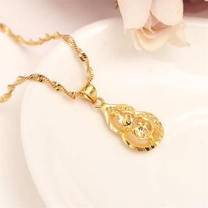 Dubai Real k Yellow Fine Solid gold GF Women Pendant Necklace Gold Color Jewelry Fortune gourd party wedding Gifts236P