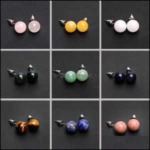 Stud Fashion 8Mm 10Mm 12Mm Round Stud Natural Stone Rose Quartz Opal Amethyst Studs Earrings For Women Jewelry Drop Deliv Dhseller2010 Dhvxz
