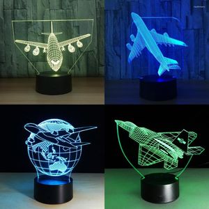 Nattljus Touch Remote Control Air Plane 3D Ljus LED -bordslampa Optisk illusion BULB 7 Färger Byt humör USB